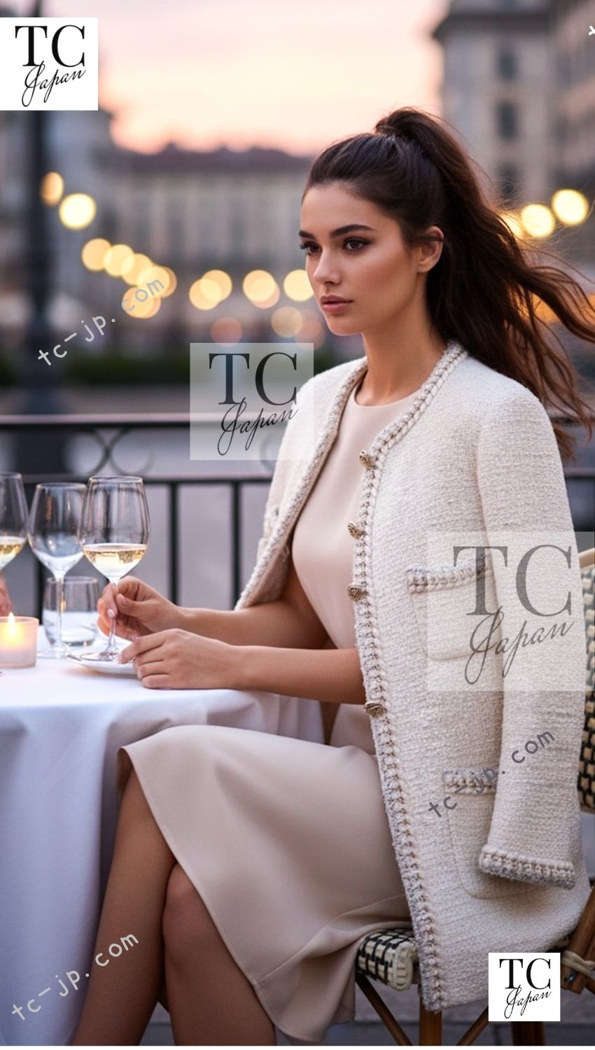 CHANEL Dress 11A Ivory Gold Chain Trim Wool Tweed 38