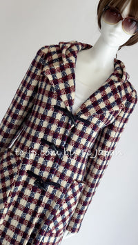 CHANEL 06A Red Blue Ivory Wool Plaid Duffle Coat 40 シャネル レッド ブルー アイボリー ウール チェック フード付 ダッフル コート 即発