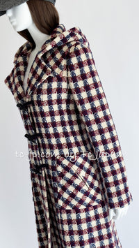 CHANEL 06A Red Blue Ivory Wool Plaid Duffle Coat 40 シャネル レッド ブルー アイボリー ウール チェック フード付 ダッフル コート 即発