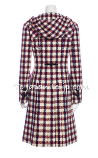 CHANEL 06A Red Blue Ivory Wool Plaid Duffle Coat 40 シャネル レッド ブルー アイボリー ウール チェック フード付 ダッフル コート 即発