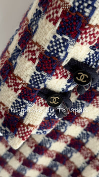 CHANEL 06A Red Blue Ivory Wool Plaid Duffle Coat 40 シャネル レッド ブルー アイボリー ウール チェック フード付 ダッフル コート 即発