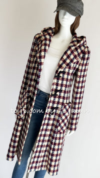 CHANEL 06A Red Blue Ivory Wool Plaid Duffle Coat 40 シャネル レッド ブルー アイボリー ウール チェック フード付 ダッフル コート 即発