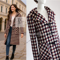 CHANEL 06A Red Blue Ivory Wool Plaid Duffle Coat 40 シャネル レッド ブルー アイボリー ウール チェック フード付 ダッフル コート 即発