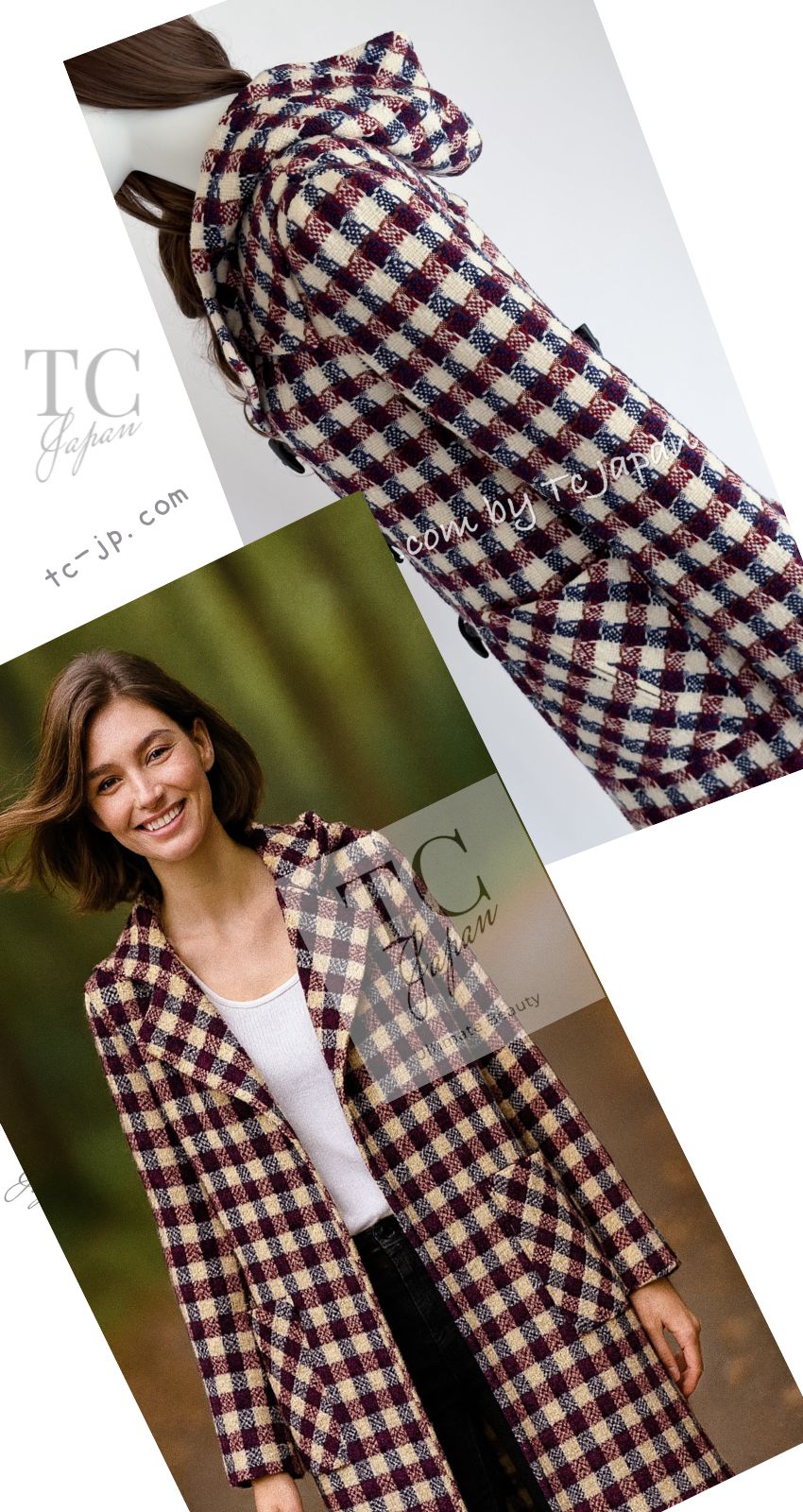 CHANEL 06A Red Blue Ivory Wool Plaid Duffle Coat 40 シャネル レッド ブルー アイボリー ウール チェック フード付 ダッフル コート 即発