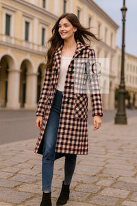 CHANEL 06A Red Blue Ivory Wool Plaid Duffle Coat 40 シャネル レッド ブルー アイボリー ウール チェック フード付 ダッフル コート 即発