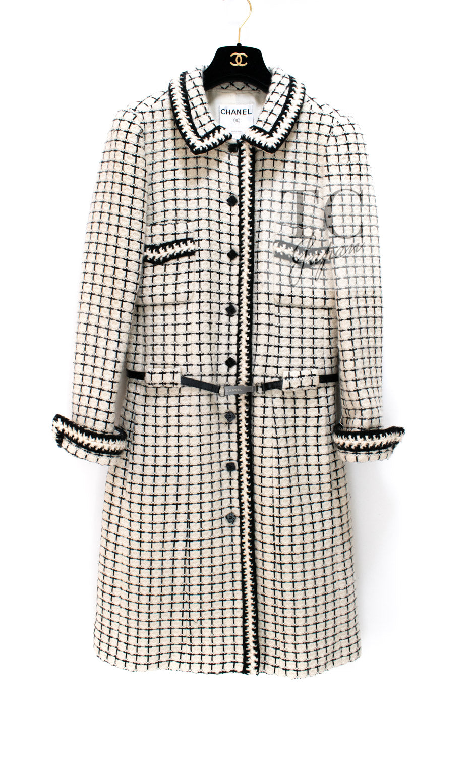 CHANEL 00A Ivory Beige Black Check Wool Alpaca Mohair Tweed Coat 38 3