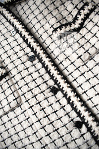 CHANEL 00A Ivory Beige Black Check Wool Alpaca Mohair Tweed Coat 38 16