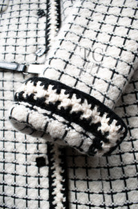 CHANEL 00A Ivory Beige Black Check Wool Alpaca Mohair Tweed Coat 38 18