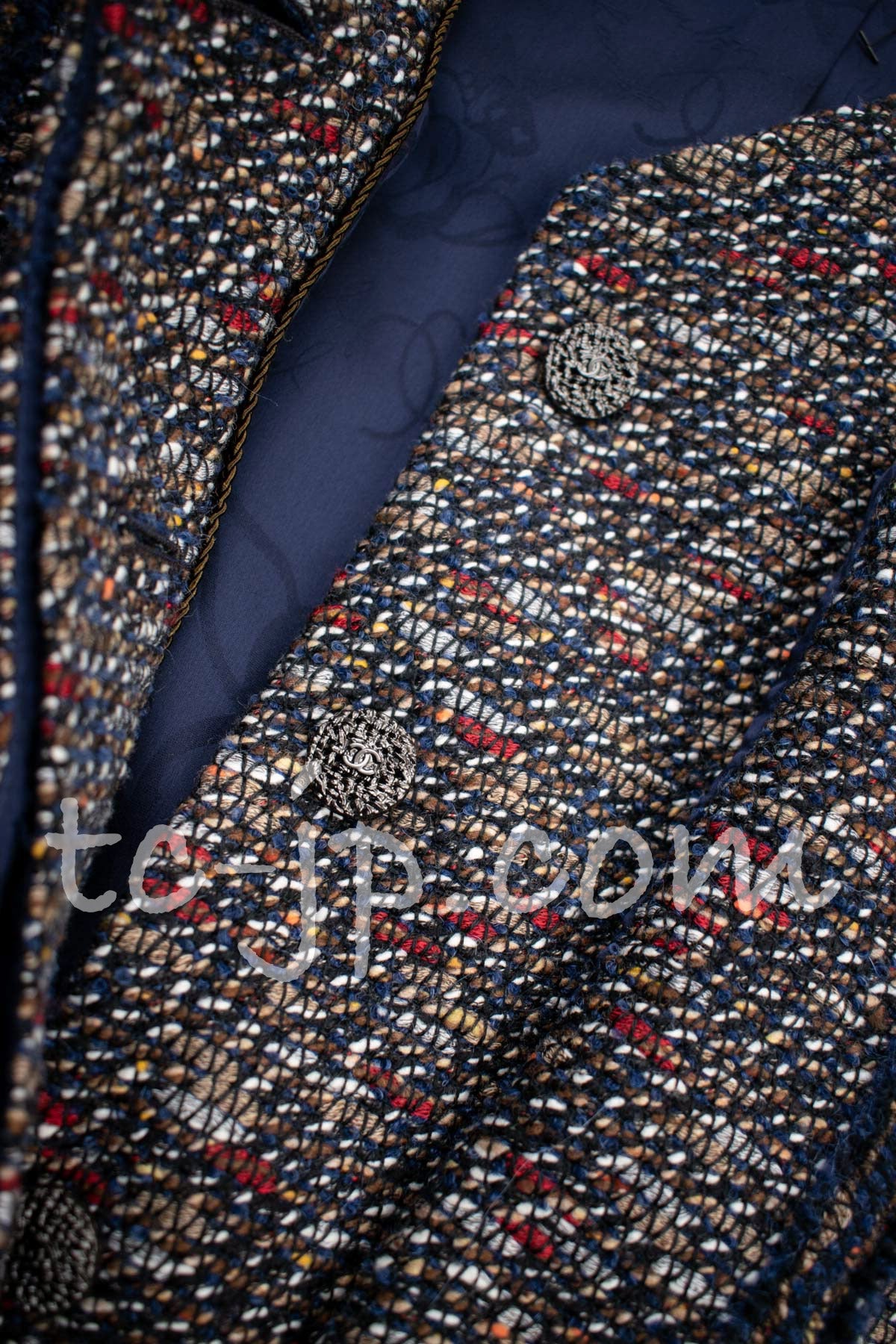 CHANEL 12A Navy Multicolor Tweed Jacket Coat 40 42 シャネル ネイビー マルチカラー ツイード ジャケット コート 即発