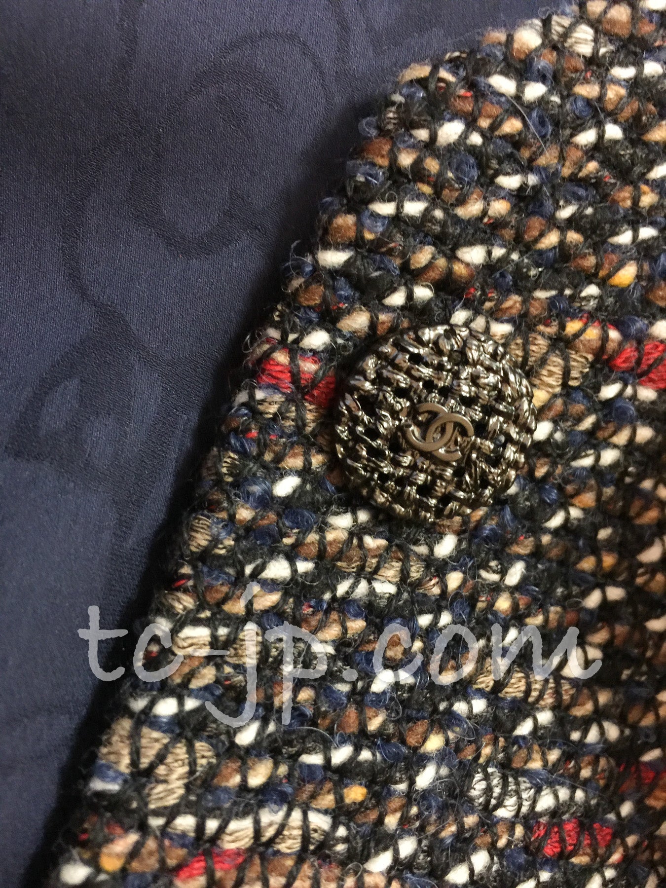 CHANEL 12A Navy Multicolor Tweed Jacket Coat 40 42 シャネル ネイビー マルチカラー ツイード ジャケット コート 即発