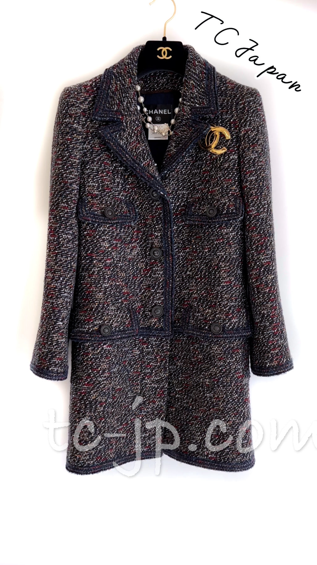 CHANEL 12A Navy Multicolor Tweed Jacket Coat 40 42 シャネル ネイビー マルチカラー ツイード ジャケット コート 即発