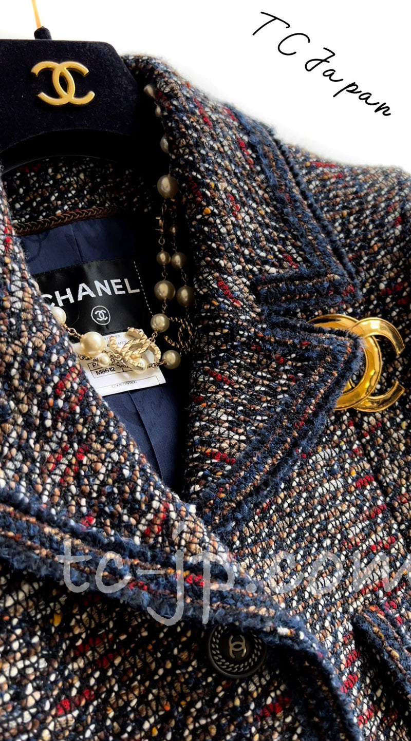 CHANEL 12A Navy Multicolor Tweed Jacket Coat 40 42 シャネル ネイビー マルチカラー ツイード ジャケット コート 即発