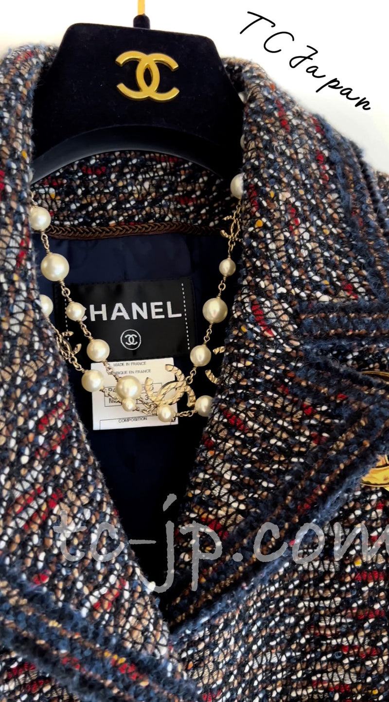 CHANEL 12A Navy Multicolor Tweed Jacket Coat 40 42 シャネル ネイビー マルチカラー ツイード ジャケット コート 即発