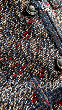 CHANEL 12A Navy Multicolor Tweed Jacket Coat 40 42 シャネル ネイビー マルチカラー ツイード ジャケット コート 即発