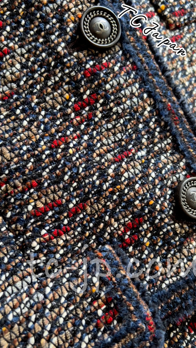 CHANEL 12A Navy Multicolor Tweed Jacket Coat 40 42 シャネル ネイビー マルチカラー ツイード ジャケット コート 即発