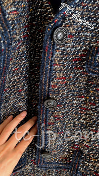 CHANEL 12A Navy Multicolor Tweed Jacket Coat 40 42 シャネル ネイビー マルチカラー ツイード ジャケット コート 即発