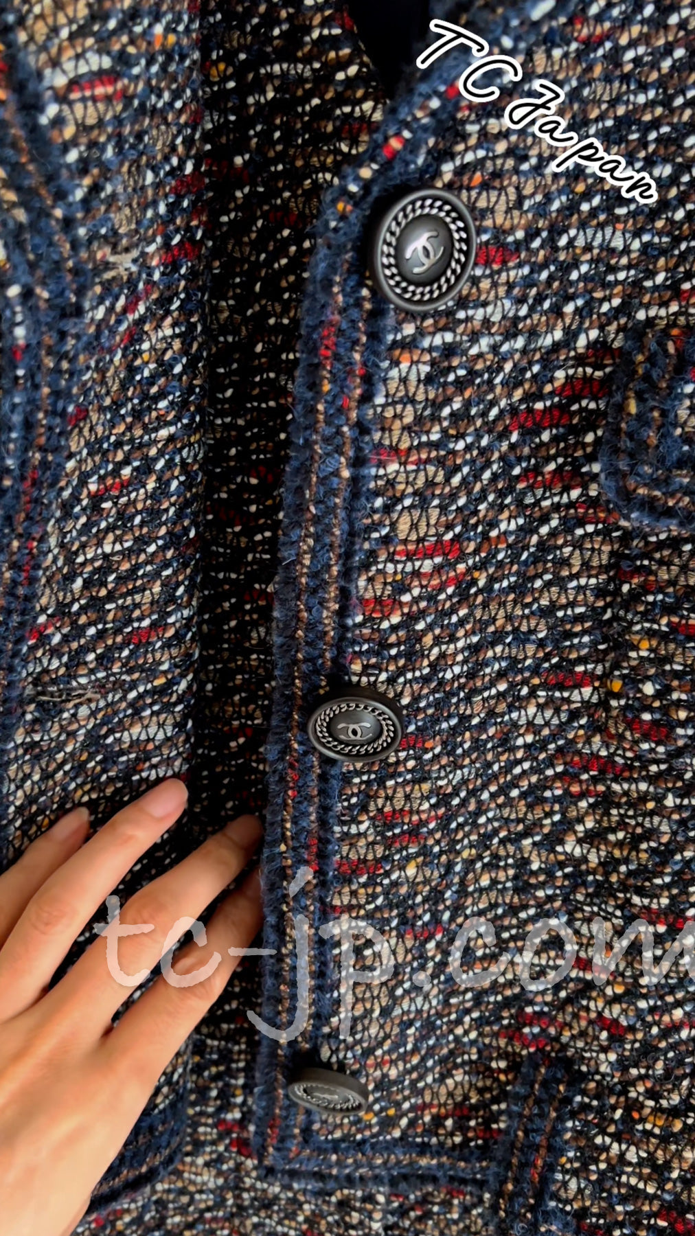 CHANEL 12A Navy Multicolor Tweed Jacket Coat 40 42 シャネル ネイビー マルチカラー ツイード ジャケット コート 即発