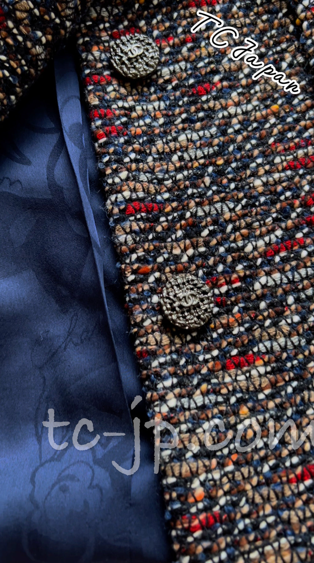 CHANEL 12A Navy Multicolor Tweed Jacket Coat 40 42 シャネル ネイビー マルチカラー ツイード ジャケット コート 即発