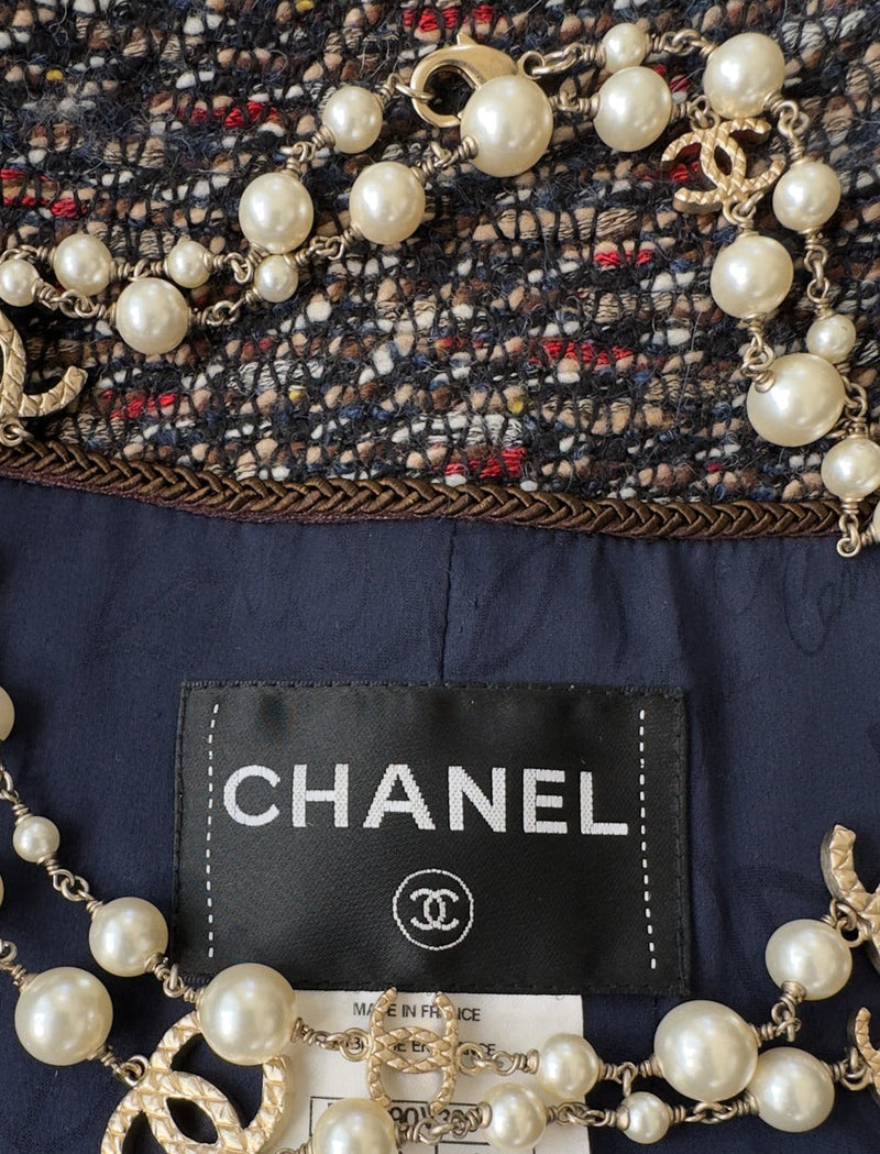 CHANEL 12A Navy Multicolor Tweed Jacket Coat 40 42 シャネル ネイビー マルチカラー ツイード ジャケット コート 即発