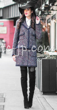 CHANEL 12A Navy Multicolor Tweed Jacket Coat 40 42 シャネル ネイビー マルチカラー ツイード ジャケット コート 即発