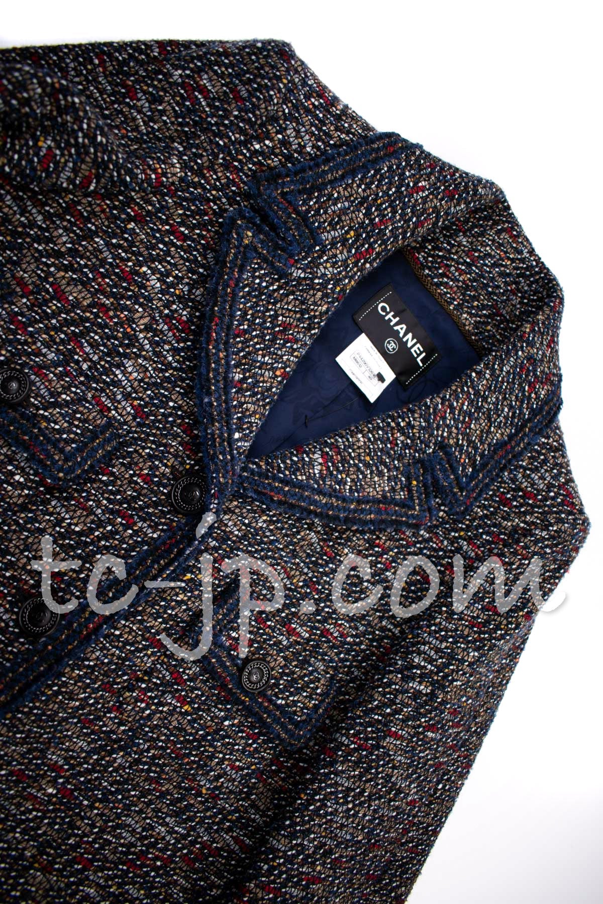 CHANEL 12A Navy Multicolor Tweed Jacket Coat 40 42 シャネル ネイビー マルチカラー ツイード ジャケット コート 即発