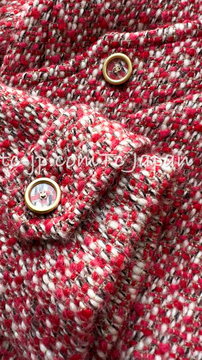 CHANEL 01A Red Wool Silk CC Buttons Tweed Coat 40 42 シャネル レッド ウール シルク CCボタン ツイード コート 即発