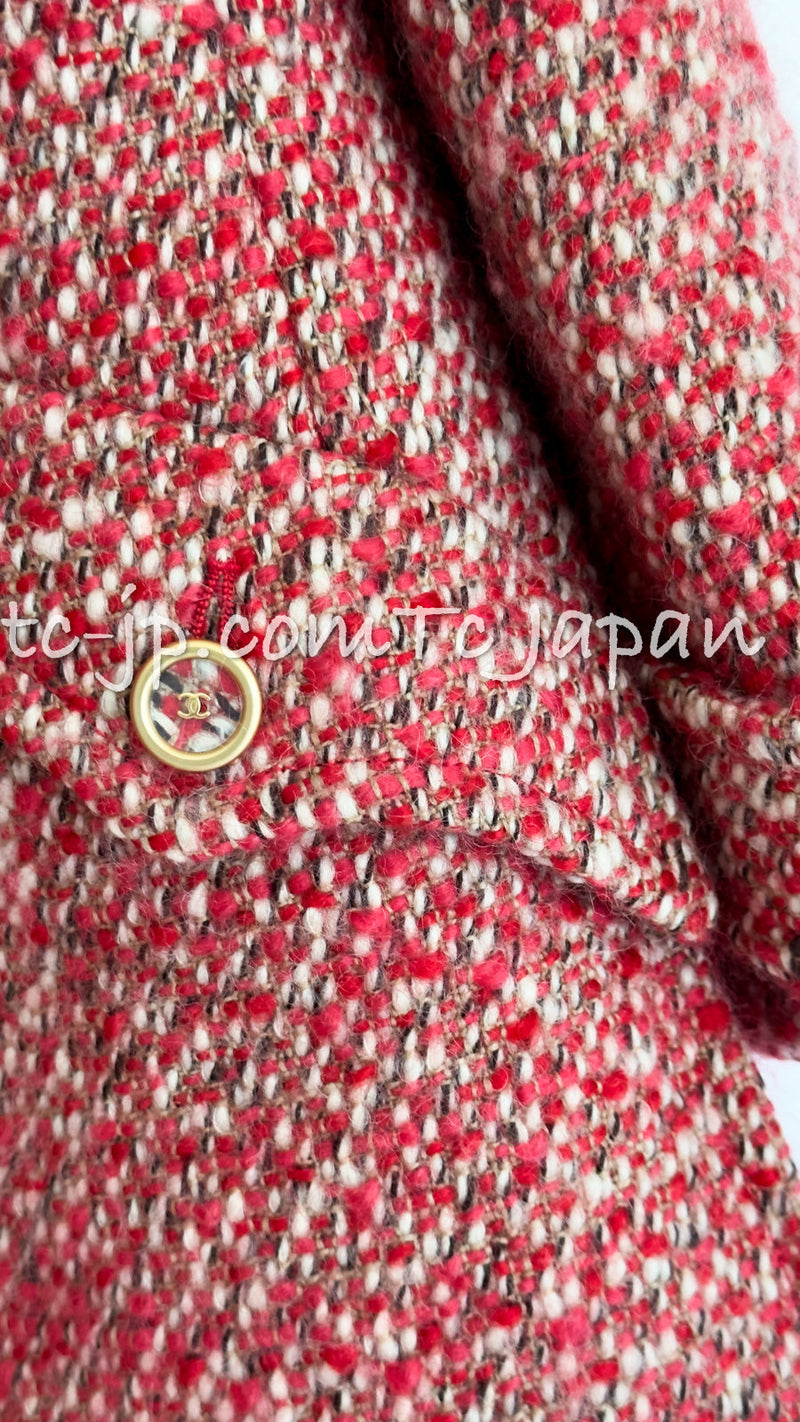 CHANEL 01A Red Wool Silk CC Buttons Tweed Coat 40 42 シャネル レッド ウール シルク CCボタン ツイード コート 即発