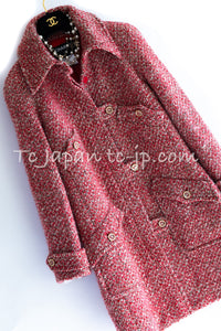 CHANEL 01A Red Wool Silk CC Buttons Tweed Coat 40 42 シャネル レッド ウール シルク CCボタン ツイード コート 即発