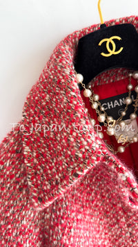 CHANEL 01A Red Wool Silk CC Buttons Tweed Coat 40 42 シャネル レッド ウール シルク CCボタン ツイード コート 即発