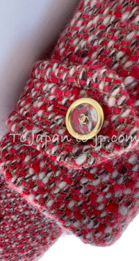CHANEL 01A Red Wool Silk CC Buttons Tweed Coat 40 42 シャネル レッド ウール シルク CCボタン ツイード コート