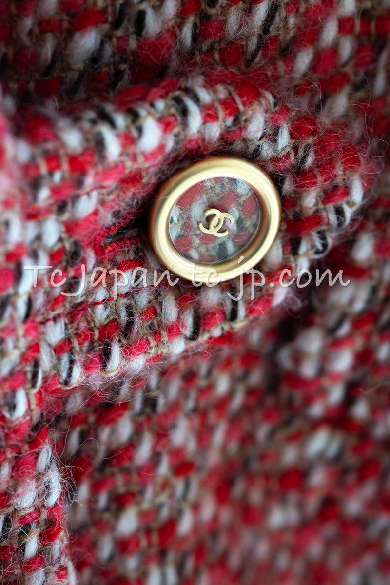 CHANEL 01A Red Wool Silk CC Buttons Tweed Coat 40 42 シャネル レッド ウール シルク CCボタン ツイード コート 即発