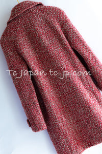 CHANEL 01A Red Wool Silk CC Buttons Tweed Coat 40 42 シャネル レッド ウール シルク CCボタン ツイード コート 即発