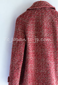 CHANEL 01A Red Wool Silk CC Buttons Tweed Coat 40 42 シャネル レッド ウール シルク CCボタン ツイード コート