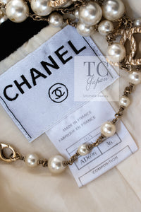 シャネル ワンピース コート CHANEL 00A アイボリー ブラック トリム ツイード ベルト付 34