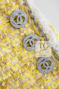 CHANEL 20S Yellow Stand Collar Braid Chain Trim Tweed Double Jacket 40 42 シャネル イエロー スタンド襟 ブレイド チェーン トリム ツイード ダブル ジャケット 即発