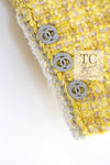 CHANEL 20S Yellow Stand Collar Braid Chain Trim Tweed Double Jacket 40 42 シャネル イエロー スタンド襟 ブレイド チェーン トリム ツイード ダブル ジャケット 即発