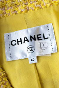 CHANEL 20S Yellow Stand Collar Braid Chain Trim Tweed Double Jacket 40 42 シャネル イエロー スタンド襟 ブレイド チェーン トリム ツイード ダブル ジャケット 即発