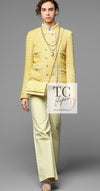 CHANEL 20S Yellow Stand Collar Braid Chain Trim Tweed Double Jacket 40 42 シャネル イエロー スタンド襟 ブレイド チェーン トリム ツイード ダブル ジャケット 即発