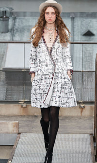 CHANEL 20S White Black Red Logo Dress Coat 34 シャネル ホワイト ブラック レッド ロゴ ワンピース コート 即発