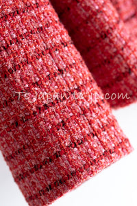 CHANEL 20PS Pink Coral Red CC Logo Buttons Tweed Jacket 38 シャネル ピンク コーラル レッド ジャケット ビジュー CCロゴ ボタン即発