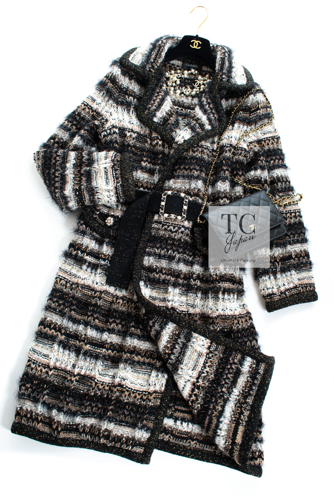 CHANEL 19A Black Brown Wool Alpaca Knit Long Cardigan Coat 42 44 46 シャネル ブラック ブラック ウール アルパカ ニット ロング カーディガン コート 即発