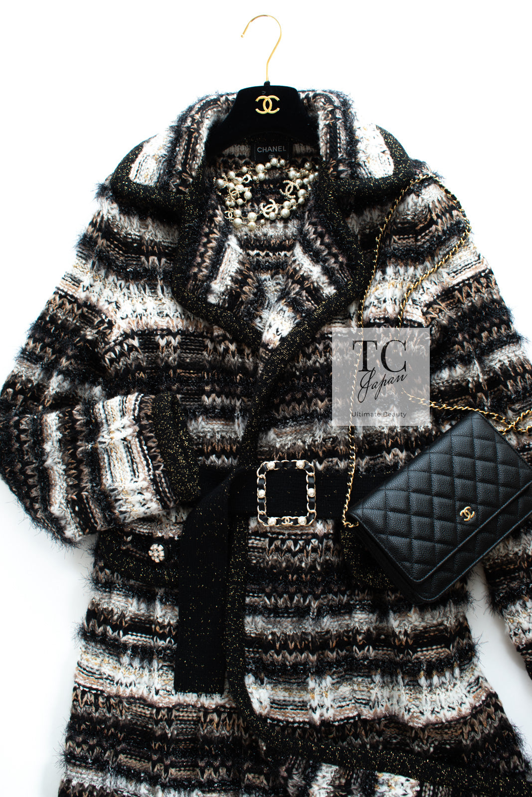 CHANEL 19A Black Brown Wool Alpaca Knit Long Cardigan Coat 42 44 46 シャネル ブラック ブラック ウール アルパカ ニット ロング カーディガン コート 即発