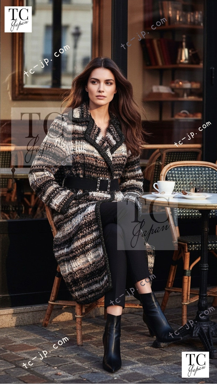 CHANEL 19A Black Brown Wool Alpaca Knit Long Cardigan Coat 42 44 46 シャネル ブラック ブラック ウール アルパカ ニット ロング カーディガン コート 即発 - TC JAPAN