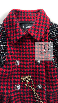 CHANEL 17A Red Black Double Wool Tweed Coat 36 シャネル レッド ブラック ダブル ウール ツイード コート 即発
