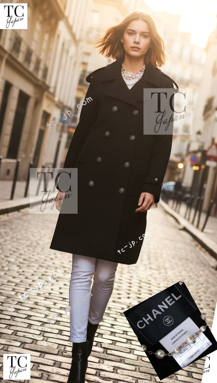 CHANEL 12A Black Double Wool Coat 38 40 42 シャネル ブラック ダブル ウール 100% コート 即発