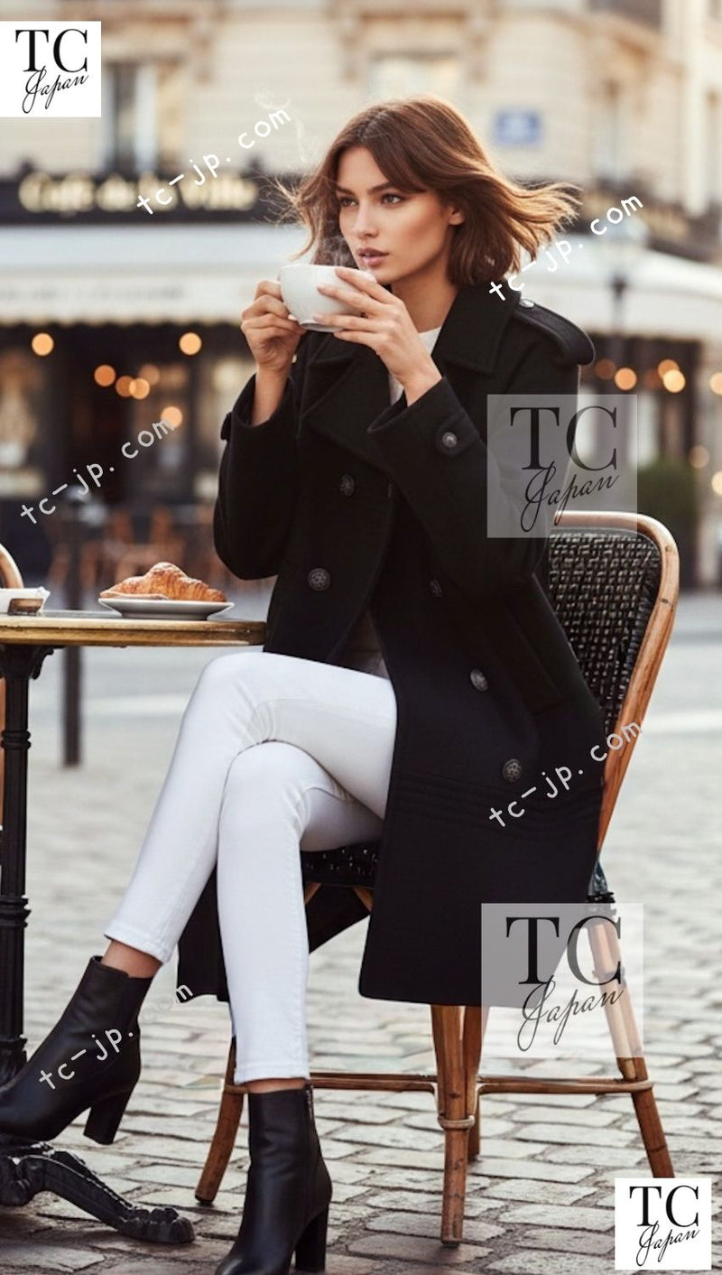 CHANEL 12A Black Double Wool Coat 38 40 42 シャネル ブラック ダブル ウール 100% コート 即発