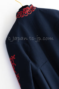 CHANEL 15PF Navy Embroidered Lion Buttons Coat 36 38 シャネル メティエダール ネイビー ライオンボタン 刺繍 メルトン コート 即発