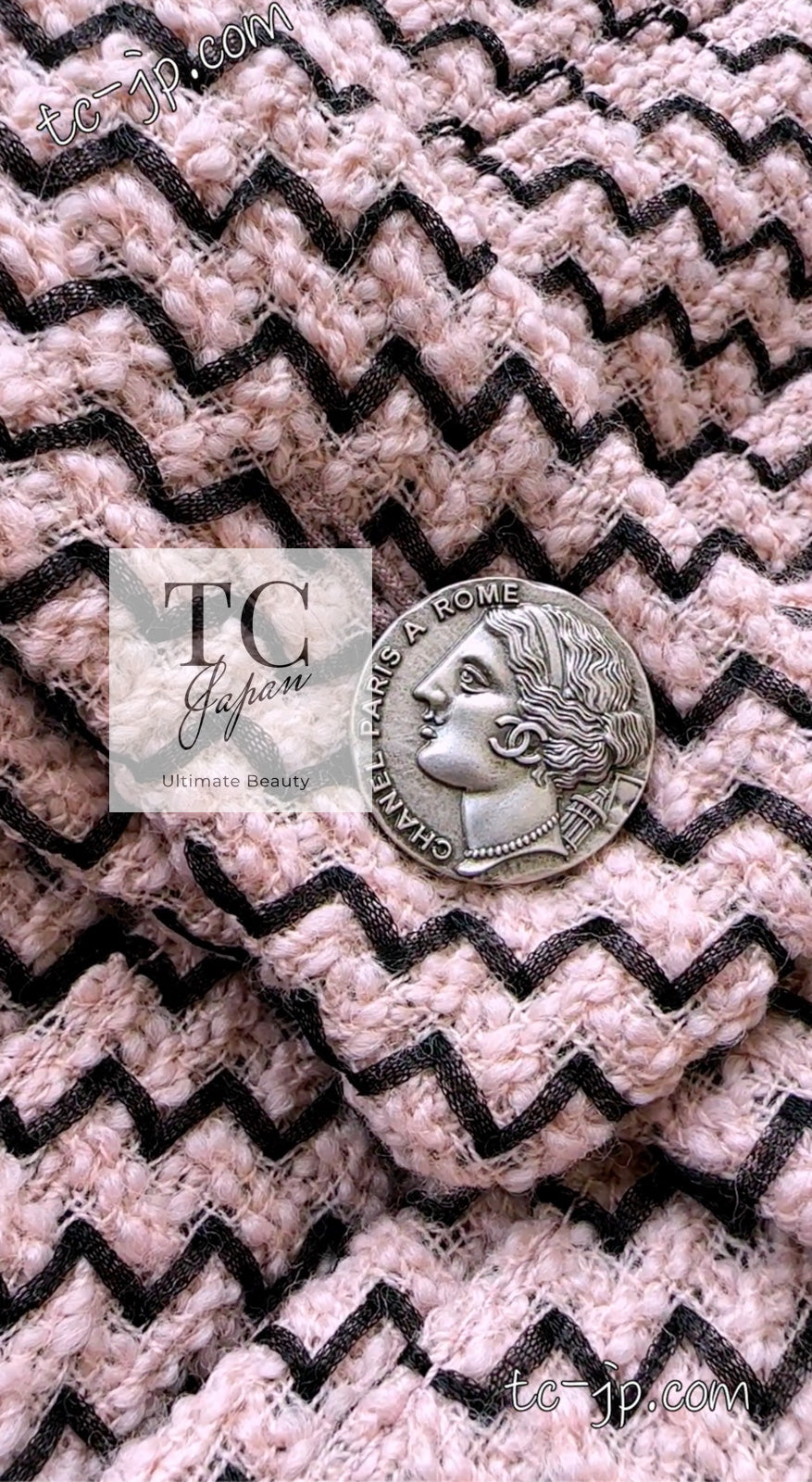 CHANEL 16PF Mauve Pink Black Ribbon Leather Cuffs Wool Tweed Coat 36 38 シャネル モーブピンク ブラック リボン レザー カフス ウール ツイード コート 即発