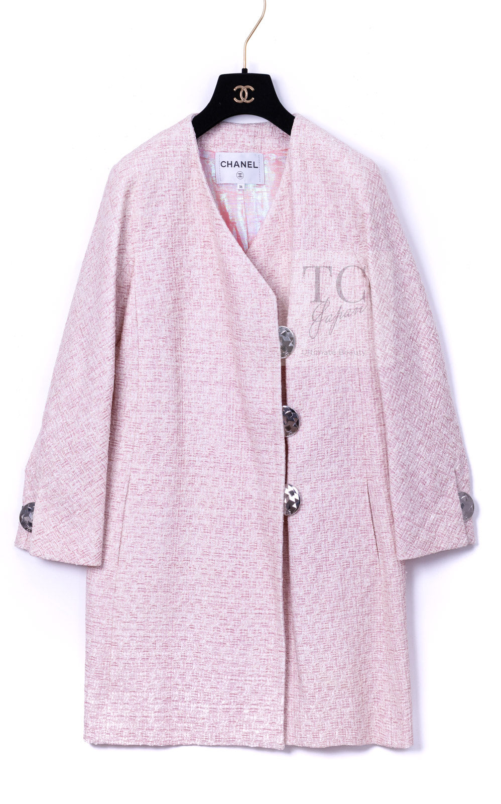 CHANEL 16S Blush Pink Collarless Tweed Jacket Coat 36 38 シャネル ピンク ノーカラー ツイード ジャケット コート 即発