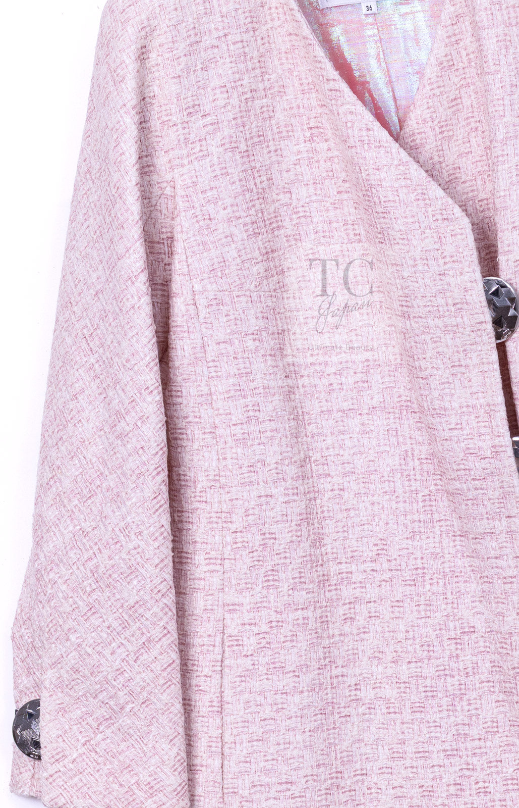 CHANEL 16S Blush Pink Collarless Tweed Jacket Coat 36 38 シャネル ピンク ノーカラー ツイード ジャケット コート 即発
